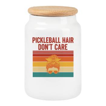 Pickleball-Haare kümmern sich nicht Lustige Spielerliebe - Keksdose mit Holzdeckel - Weiß - Vorne