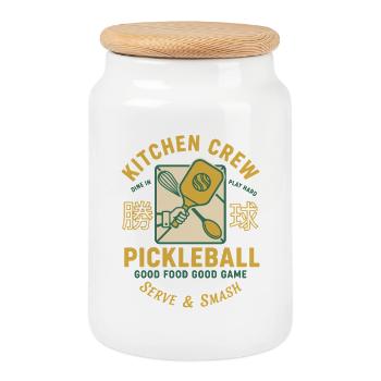 Pickleball Funny Player Kitchen Crew Serve And - Cookie Jar with Wooden Lid - white - Front