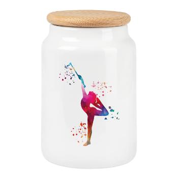 Gymnast with baton rhythmic gymnastics - Cookie Jar with Wooden Lid - white - Front