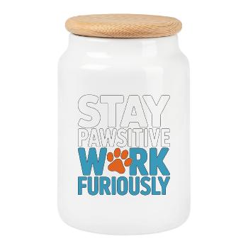 Vet Tech Stay Pawsitive Work Furiously Pet Care - Cookie Jar with Wooden Lid - white - Front