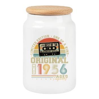 Original 1956 Vintage Jahrgang Retro Geburtstag - Keksdose mit Holzdeckel - Weiß - Vorne