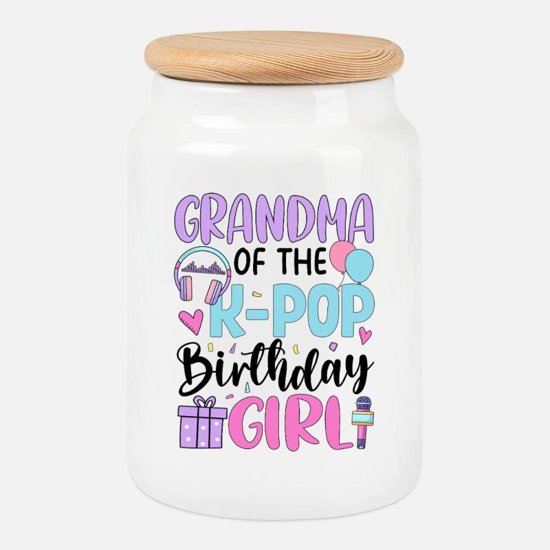 Grand-mère de la fille d’anniversaire de K Pop - Boîte à biscuits avec couvercle en bois - blanc