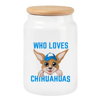 Le garçon qui aime la chemise de Chihuahuas - Boîte à biscuits avec couvercle en bois - blanc - Devant
