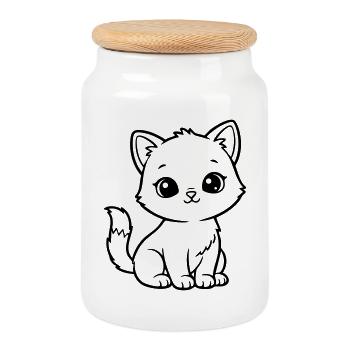 Cute Baby Cat – Black & White Kitten - Keksdose mit Holzdeckel - Weiß - Vorne