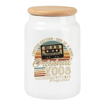 Original 2008 Vintage Vintage Birthday Retro - Cookie Jar with Wooden Lid - white - Front
