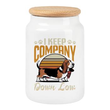 Funny Dog Breed Basset Hound - Cookie Jar with Wooden Lid - white - Front