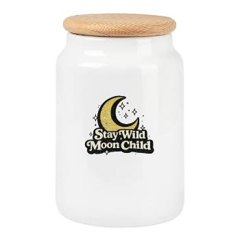 Moon Child Stay Wild graphique - Boîte à biscuits avec couvercle en bois - blanc - Devant