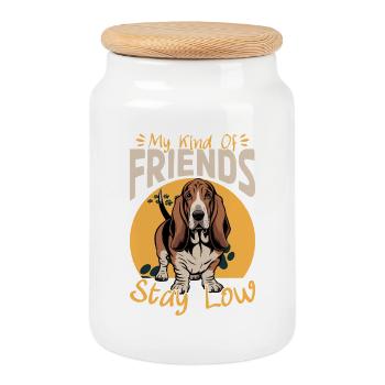Funny Dog Breed Basset Hound - Cookie Jar with Wooden Lid - white - Front