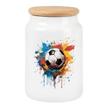 Foot Football Ballon Joueur Supporter idée Cadeau - Boîte à biscuits avec couvercle en bois - blanc - Devant