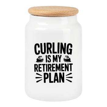 Curling is my Retirement Plan - Cookie Jar with Wooden Lid - white - Front