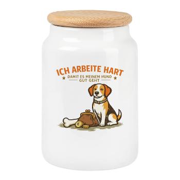 I work hard to make my dog feel good - Cookie Jar with Wooden Lid - white - Front