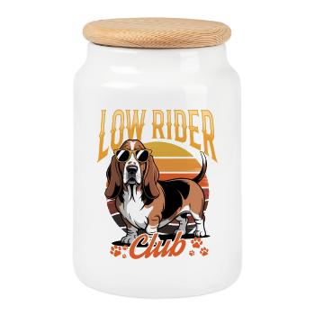 Funny Dog Breed Basset Hound - Cookie Jar with Wooden Lid - white - Front