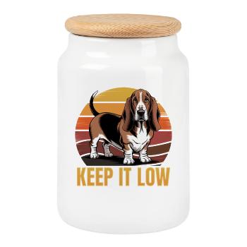 Funny Dog Breed Basset Hound - Cookie Jar with Wooden Lid - white - Front