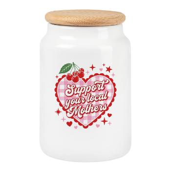 Soutenez Local Moms Heart Design - Boîte à biscuits avec couvercle en bois - blanc - Devant
