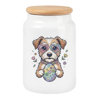 Hunde mit Herzbrille und Oster-Ei - Keksdose mit Holzdeckel - Weiß - Vorne