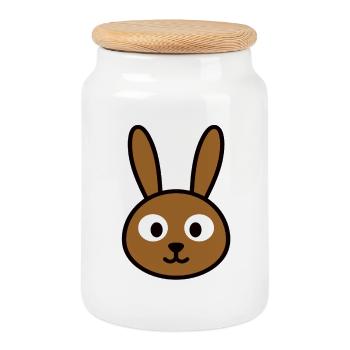 Minimalist Bunny Head – Cute Animal - Cookie Jar with Wooden Lid - white - Front