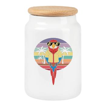 Cool Parrot Retro Summer Palm Trees - Cookie Jar with Wooden Lid - white - Front