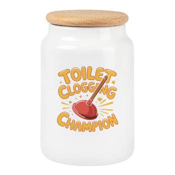 Champion du bouchon des toilettes, Chouchouteuse drôle - Boîte à biscuits avec couvercle en bois - blanc - Devant