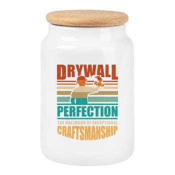 Drywall Drywall Builder Drywall Fitter - Cookie Jar with Wooden Lid - white - Front
