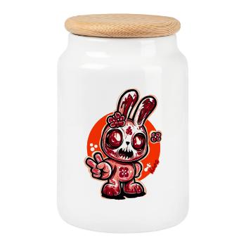 Horror Bloom Bunny - Cookie Jar with Wooden Lid - white - Front