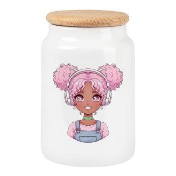 Vintage Japanese Bigfoot Gamer Anime Gaming - Cookie Jar with Wooden Lid - white - Front