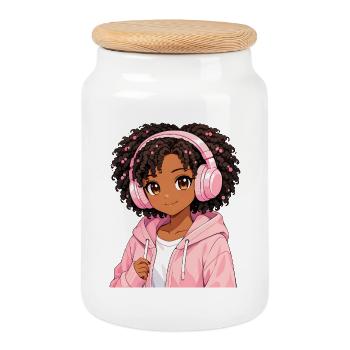 Vintage Japanese Bigfoot Gamer Anime Gaming - Cookie Jar with Wooden Lid - white - Front