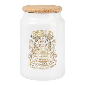 Model Railway Railway One Track At A time - Cookie Jar with Wooden Lid - white - Front