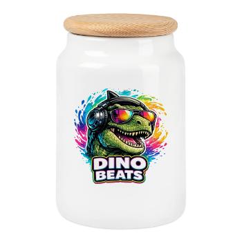 Dino beats Neon DJ disant pour les fans de musique - Boîte à biscuits avec couvercle en bois - blanc - Devant