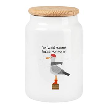 Gegenwind Spruch Möwe Minimalistisch Design - Keksdose mit Holzdeckel - Weiß - Vorne