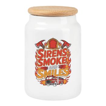 Lieutenant de pompier, sirènes, fumée et pompiers, service d’incendie - Boîte à biscuits avec couvercle en bois - blanc - Devant