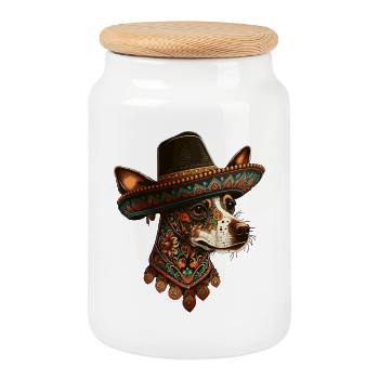 Hund Mexikanischer Zuckerschädel Sombrero Cinco De Mayo - Keksdose mit Holzdeckel - Weiß - Vorne