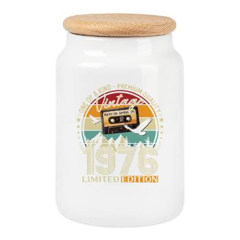 50e anniversaire Cadeau Homme Meilleur d’avril 1976 - Boîte à biscuits avec couvercle en bois - blanc - Devant