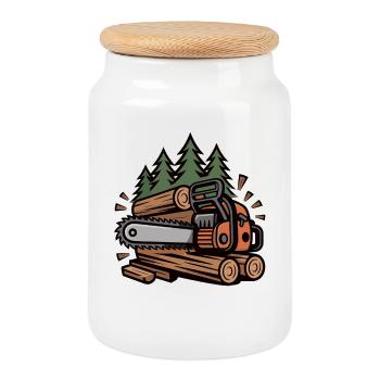 Lumberjack Chainsaw Shirt Lumberjack - Cookie Jar with Wooden Lid - white - Front