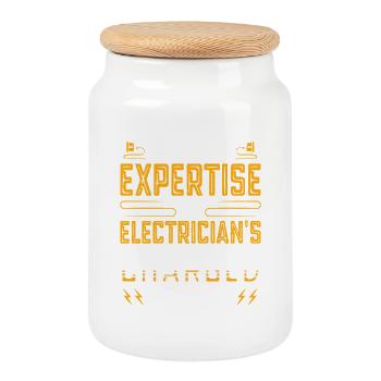 Électricien, technicien en électronique, électricien - Boîte à biscuits avec couvercle en bois - blanc - Devant