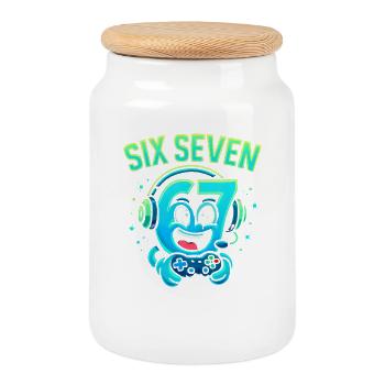 Six Seven Gamer Mascot Italian Brainrot Gaming - Cookie Jar with Wooden Lid - white - Front