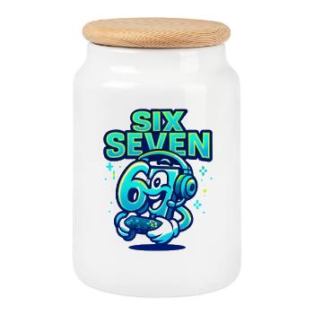 Six Seven Gamer Mascot Italian Brainrot Gaming - Cookie Jar with Wooden Lid - white - Front