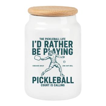 Pickleball Id Rather Be Playing Love Pickleball - Cookie Jar with Wooden Lid - white - Front
