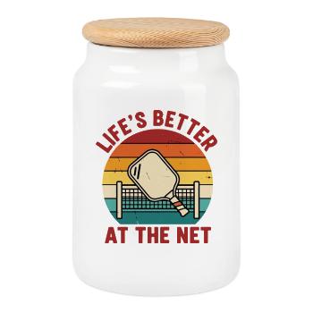 La vie au pickleball est meilleure au filet, joueur drôle - Boîte à biscuits avec couvercle en bois - blanc - Devant