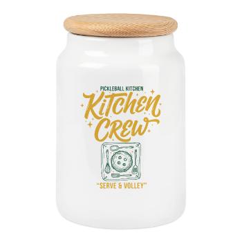 Équipe de cuisine de pickleball : service et volley avec amour - Boîte à biscuits avec couvercle en bois - blanc - Devant