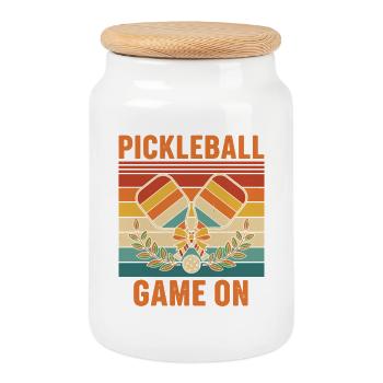 Pickleball-Spiel über den lustigen Spieler Pickle Ball - Keksdose mit Holzdeckel - Weiß - Vorne