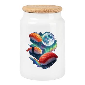 Nuit Sushi Cosmique - Boîte à biscuits avec couvercle en bois - blanc - Devant