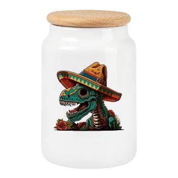 Crâne de sucre de dinosaure dans Sombrer - Boîte à biscuits avec couvercle en bois - blanc - Devant
