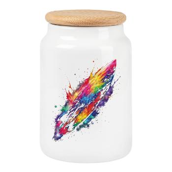 Colorful surfboard - Cookie Jar with Wooden Lid - white - Front
