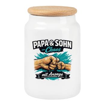 Papa und Sohn Chaos mit Ansage Statement - Keksdose mit Holzdeckel - Weiß - Vorne