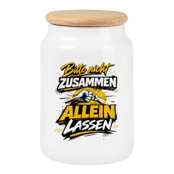Bitte nicht zusammen allein lassen Statement - Keksdose mit Holzdeckel - Weiß - Vorne