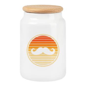 Hipster rétro à la moustache au coucher de soleil - Boîte à biscuits avec couvercle en bois - blanc - Devant