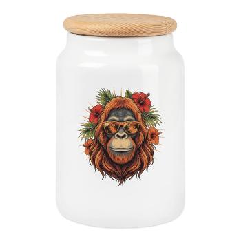 Orang-outan tropical avec lunettes de soleil - Boîte à biscuits avec couvercle en bois - blanc - Devant