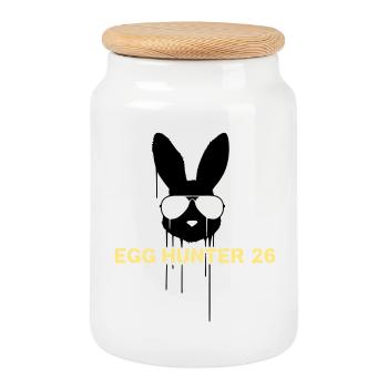 Egg Hunter 2026 Bunny Easter - Cookie Jar with Wooden Lid - white - Front