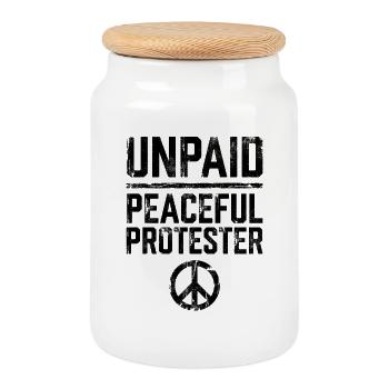 Unpaid Peaceful Protester - Cookie Jar with Wooden Lid - white - Front