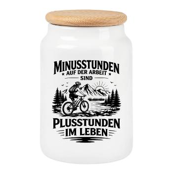 Minusstunden auf_der Arbeit Fahrradfahrerin - Keksdose mit Holzdeckel - Weiß - Vorne